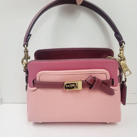 Coach TATE 18 Colorblock Top Handle 3 Compartment Bag Pink Burgundy - Picture 2 of 16